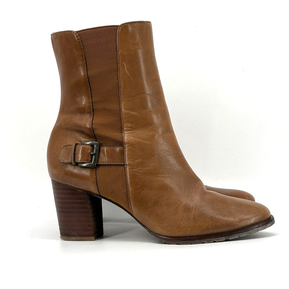 Cole Haan Booties Womens 8.5 Brown Leather Ankle Boots Buckle D25456 Brazil - Picture 1 of 7